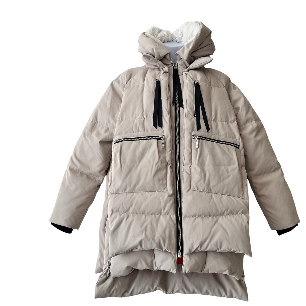 Orolay Puffer Down Thickened Jacket Beige Hooded Parka Coat Womens Small Warm